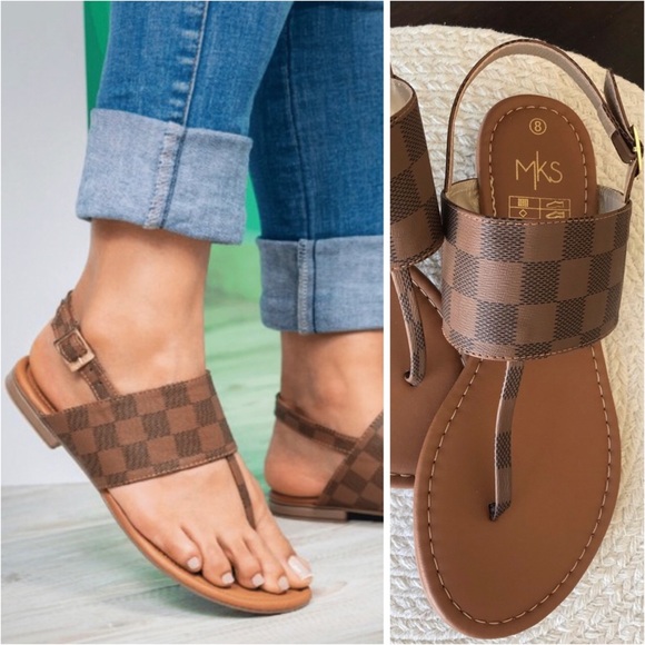 Boutique Checker Banded T-Strap Slingback Sandal - Picture 6 of 7